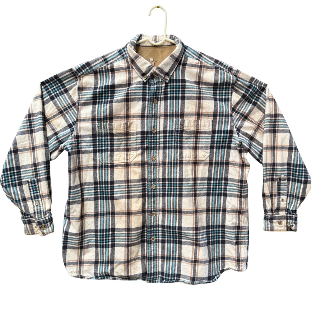 Ridgecut Toughwear Heavy Flannel Plaid Shirt Mens 2XL Chamois Blue Khaki Workwea